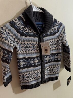 NWT Bowen & Wright Size 3T Gray, Blue & Cream Fair Isle Shawl Cardigan